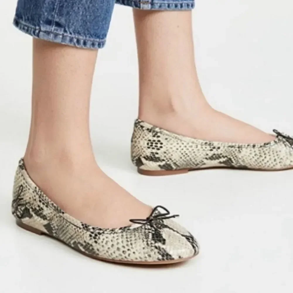 ZARA SQUARE TOE SLIP-ON ON BALLET SNAKE-PRINT FLAT